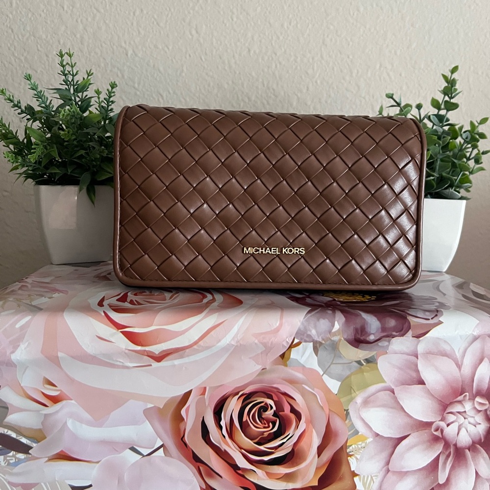 Michael Kors Brown Woven Clutch and Crossbody